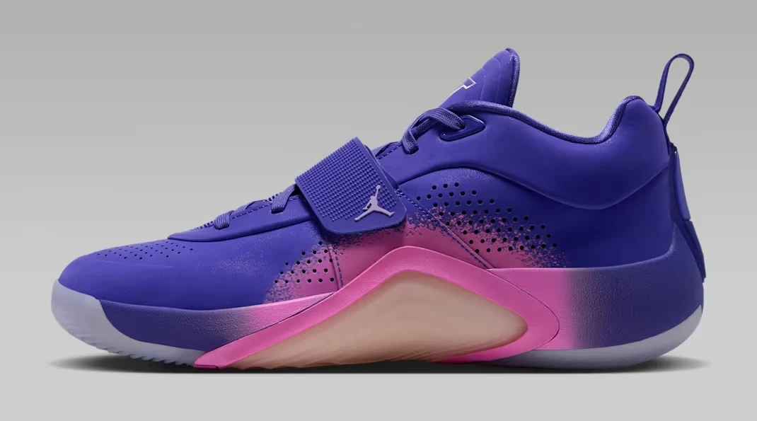 Jordan Tatum 5 Sunrise basketball shoes in Bright Concord, Urban Lilac, China Rose and Bright Mango.