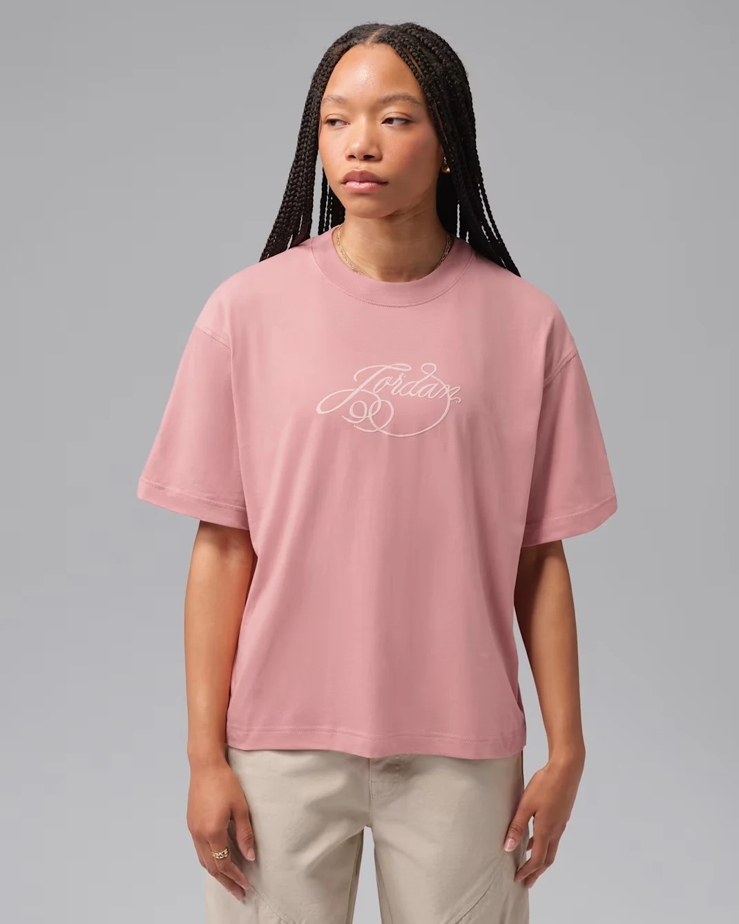 Jordan women’s Girlfriend Fireside T-shirt in Rust Pink