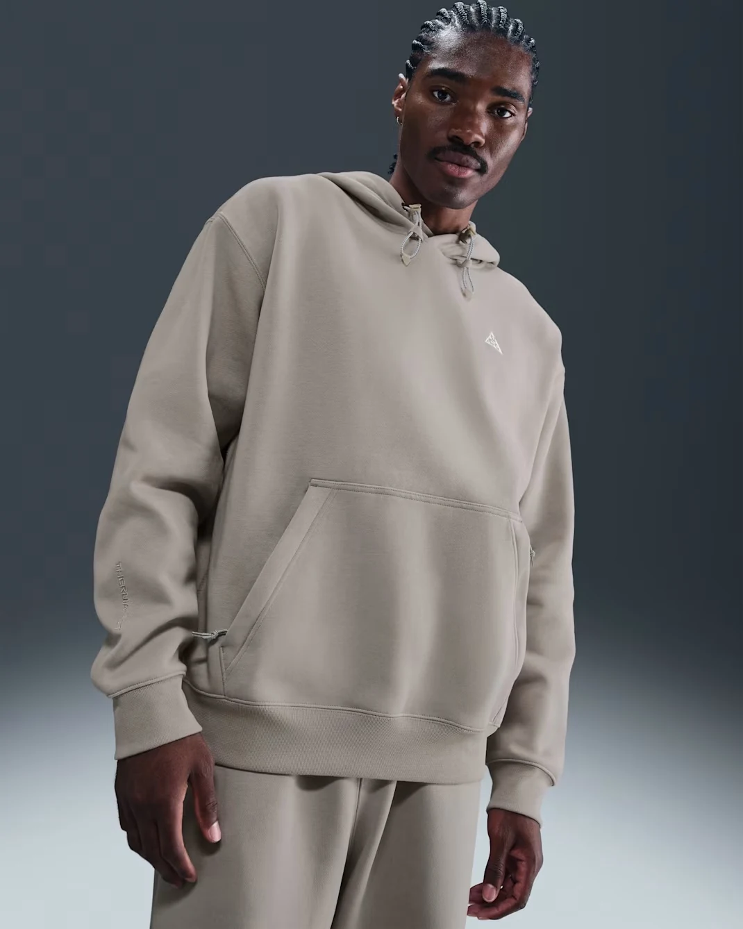 Nike ACG Tuff Fleece pullover hoodie in College Grey and Football Grey with Summit White details