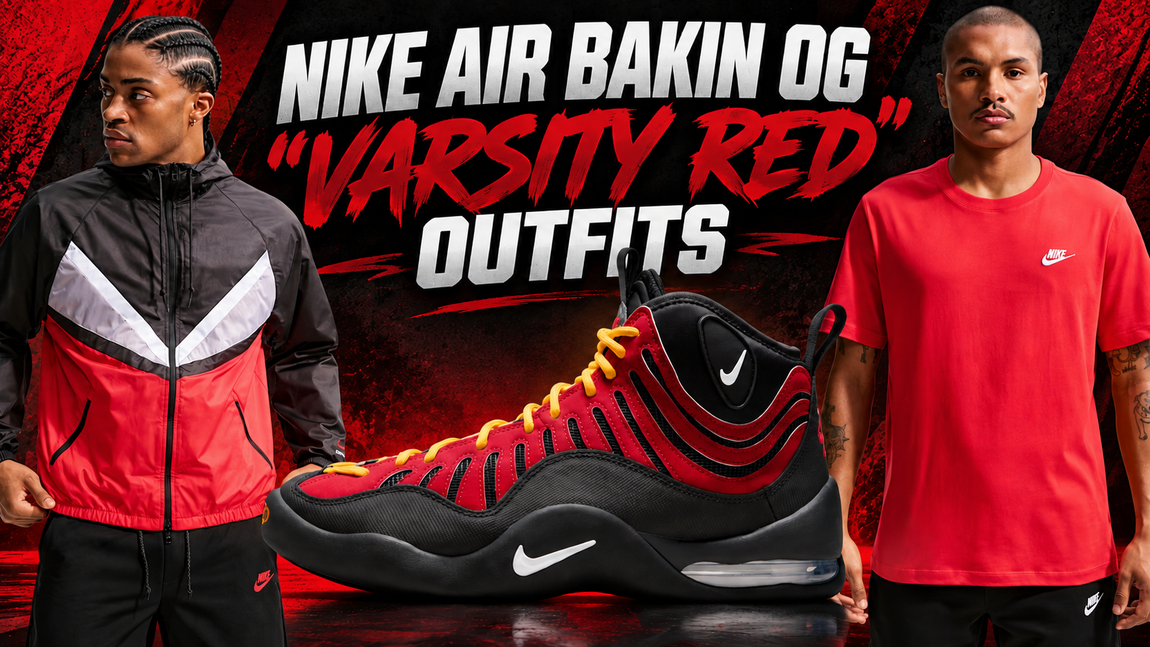 Nike Air Bakin OG Varsity Red with matching red and black Nike outfits
