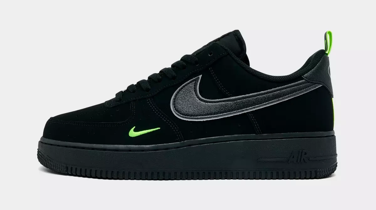 Nike Air Force 1 ’07 LV8 sneakers in Black, Flat Pewter and Volt.