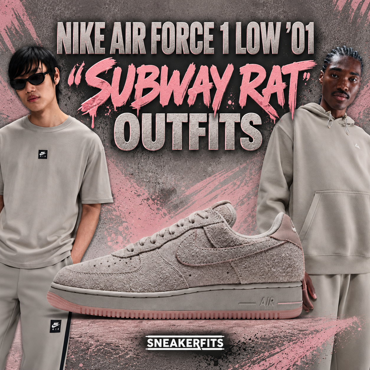 Nike Air Force 1 Low ’01 “Subway Rat” outfits with matching College Grey Nike apparel – SneakerFits