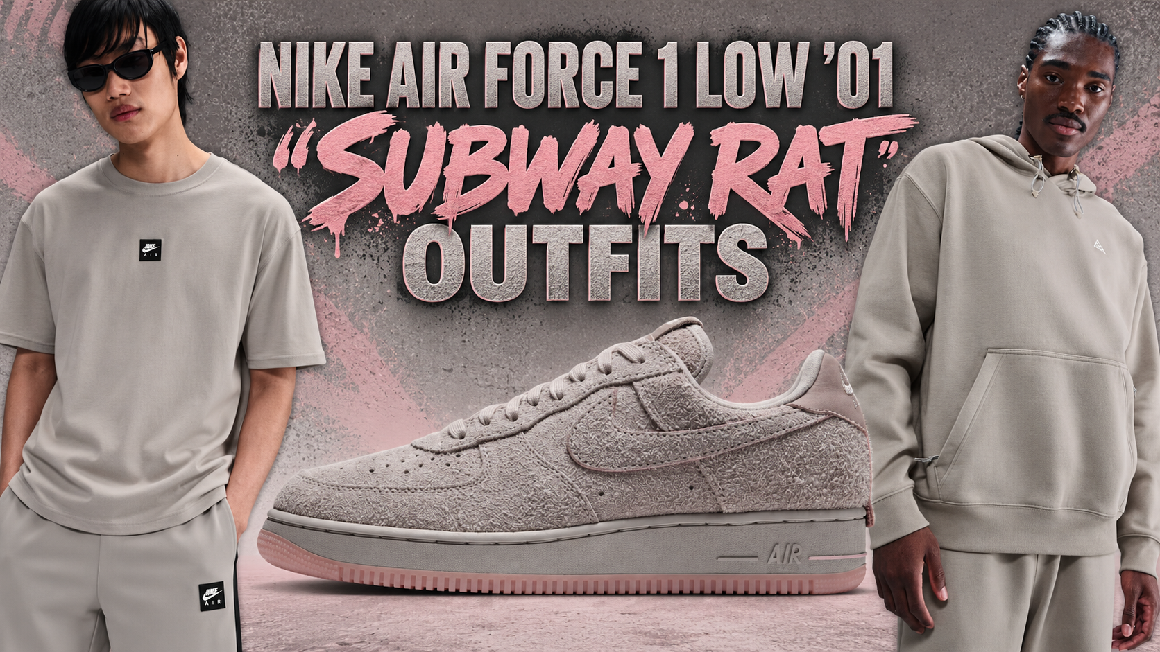 Nike Air Force 1 Low ’01 “Subway Rat” outfits with matching College Grey Nike apparel