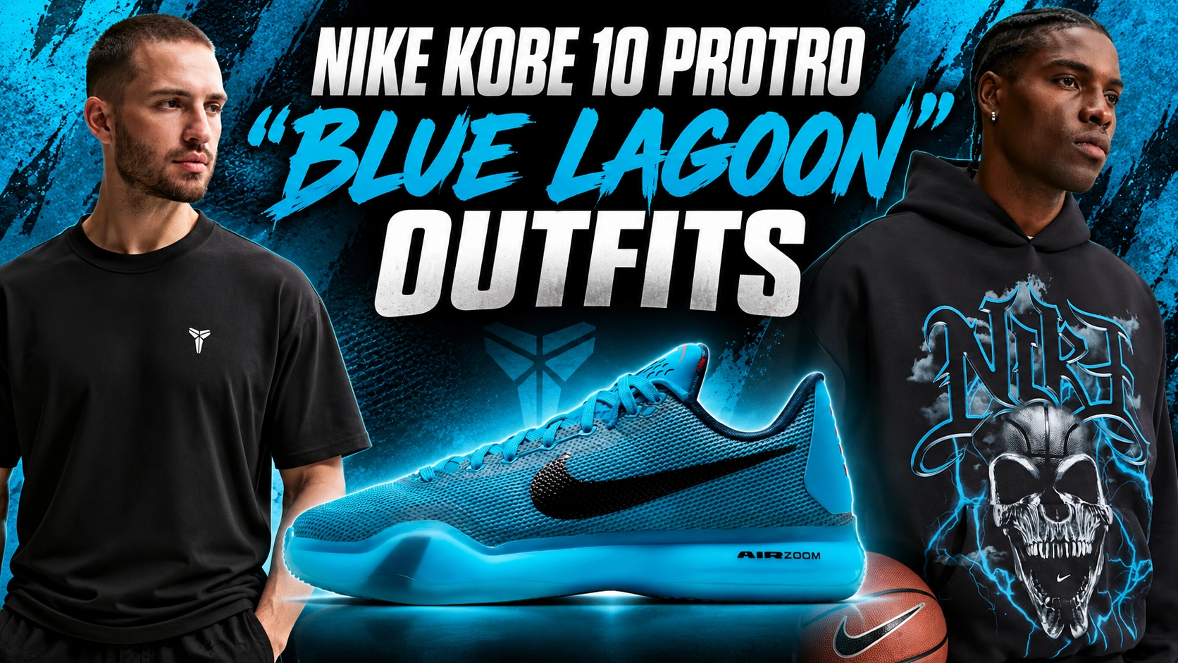 Nike Kobe 10 Protro “Blue Lagoon” outfits with matching black and blue Nike apparel
