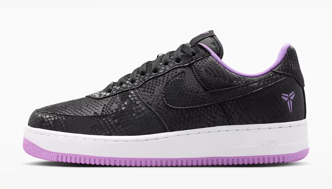 Nike Kobe Air Force 1 Low sneakers in Black, White and Purple Stardust.