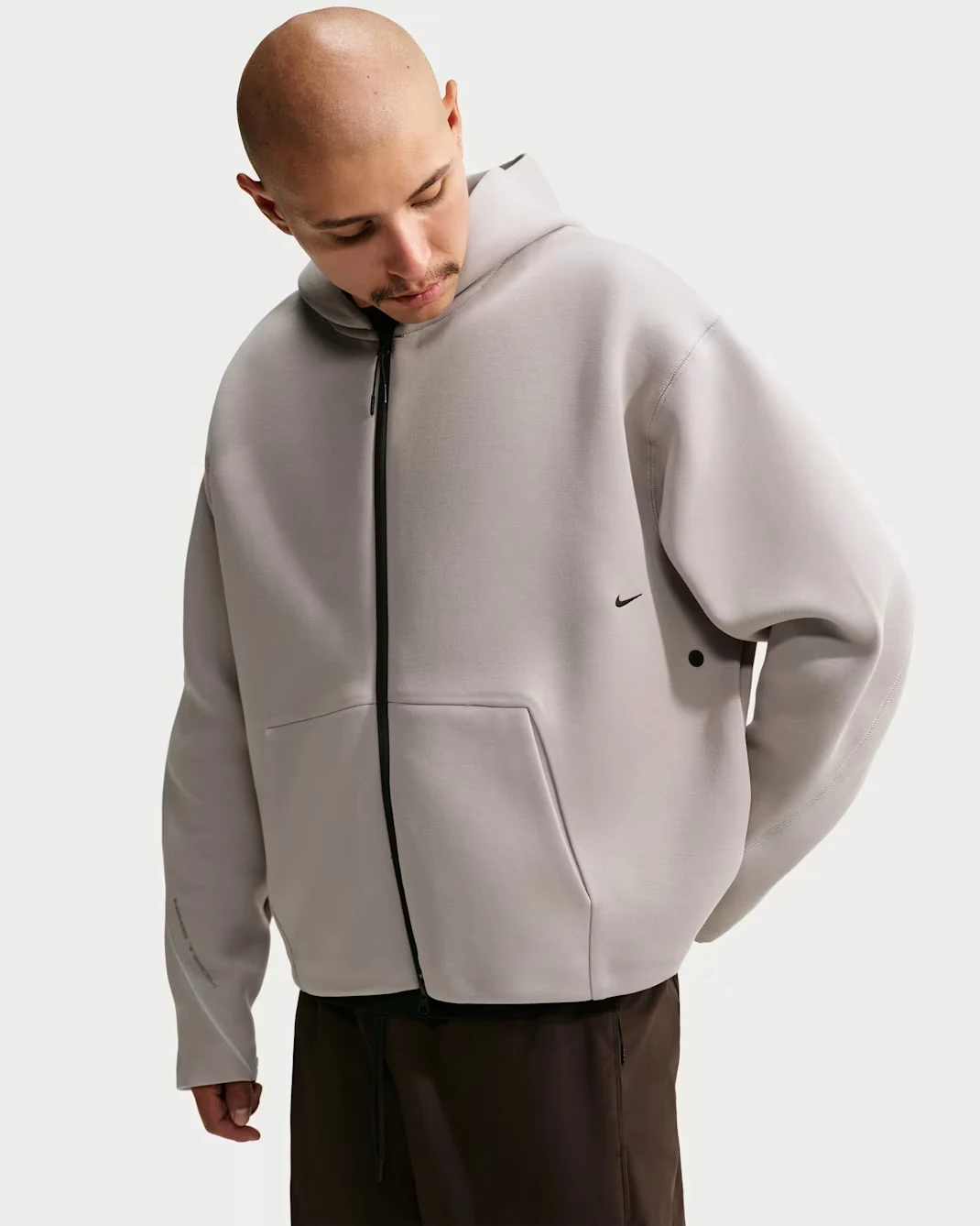 Nike Tech men's fleece full-zip hoodie in College Grey with Black zipper and Swoosh details
