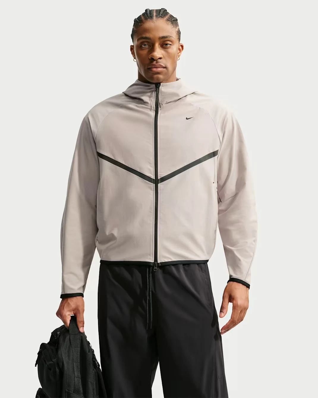 Nike Tech men's Shori Knit full-zip Windrunner jacket in College Grey with Black chevron detailing