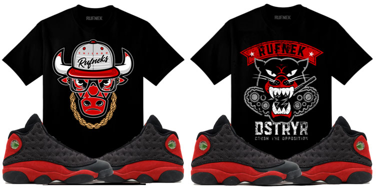 Jordan 13 Bred Sneaker Match Shirts by Original RUFNEK | SneakerFits.com