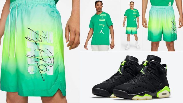 air-jordan-6-electric-green-shirt-shorts-sneaker-outfit