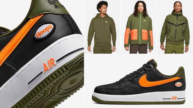 nike-air-force-1-low-hoops-black-rough-green-orange-sneaker-shirts-clothing