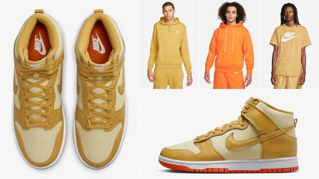 Nike-Dunk-High-Wheat-Gold-Safety-Orange-Shirts-Clothing-Outfits
