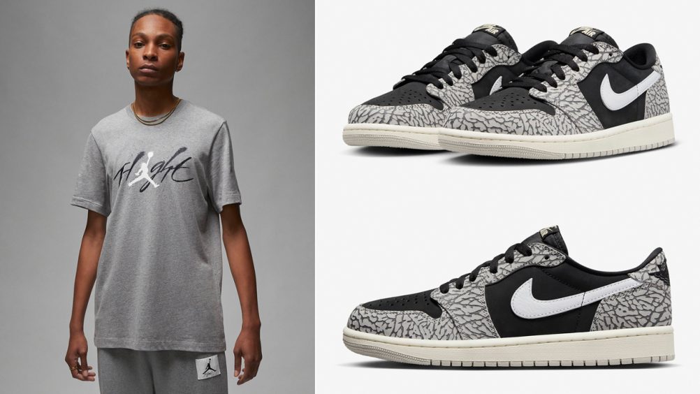 Air Jordan 1 Low Black Cement Elephant Print Shirts Outfits 0762