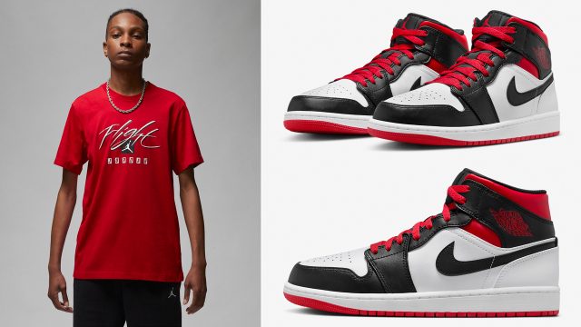 Air-Jordan-1-Mid-Gym-Red-White-Black-T-Shirt-Match-Outfit