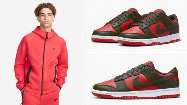 Nike-Dunk-Low-Mystic-Red-Cargo-Khaki-Clothing-Shirts-Hats-Outfits