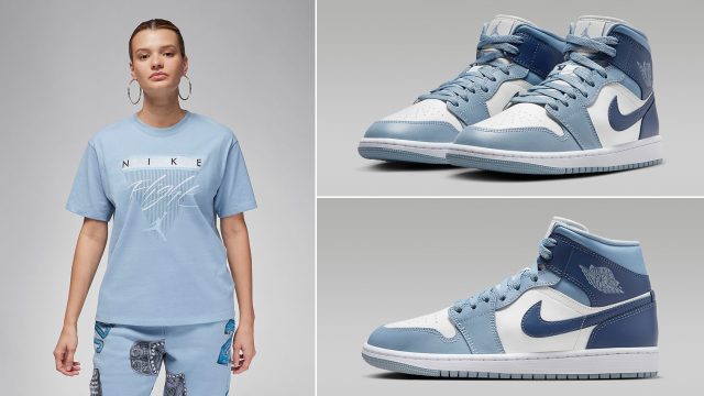 Air-Jordan-1-Mid-Womens-Blue-Grey-Diffused-Blue-Shirts-Clothing-Outfits