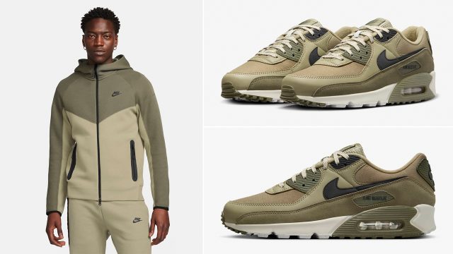 Nike-Air-Max-90-Neutral-Olive-Medium-Olive-Tech-Fleece-Hoodie-Pants