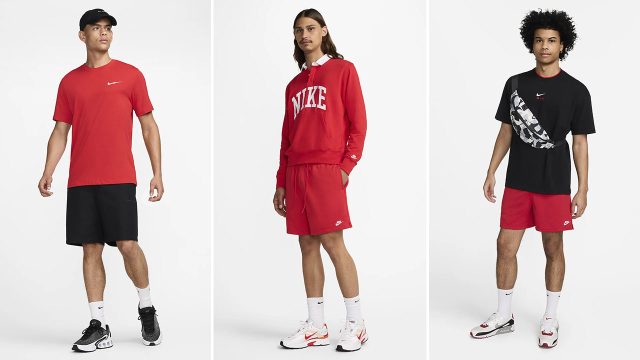 Nike Sportswear University Red Clothing pillar Shorts Hats Sneakers Outfits