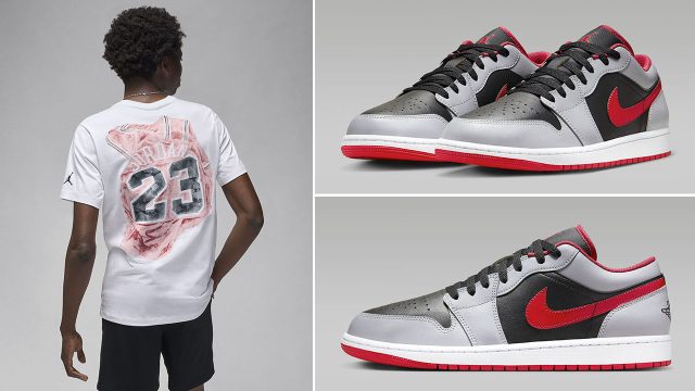 Air jordan ceramic 1 Low Black Cement Grey Fire Red Matching Shirt Outfit