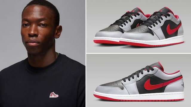 Air and jordan 1 Low Black Cement Grey Fire Red Shirt
