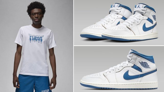 Air jordan out 1 Mid White Industrial Blue Shirt Outfit