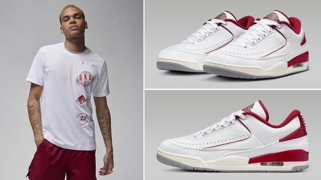 jordan out 2 3 White Varsity Red Shirt Outfit