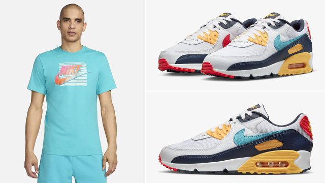 nike rebel Air Max 90 White Thunder Blue Dusty Cactus Shirt Outfit 640x360