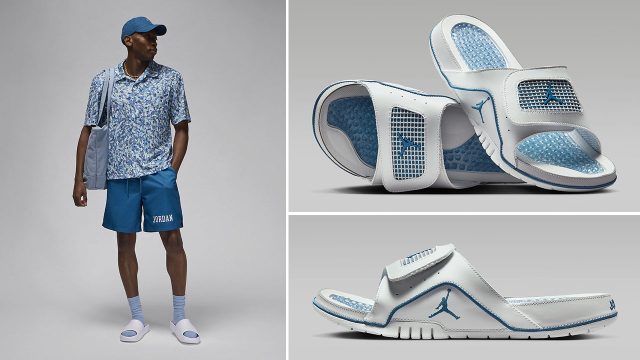 Jordan Hydro 4 Slides Industrial Blue Outfits Shirts Shorts Clothing