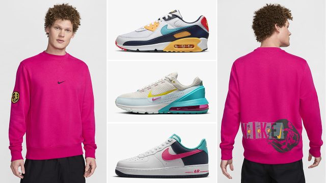 Nike Sportswear Club Fleece Surf Skate Sweatshirt Fireberry Pink Sneaker Match