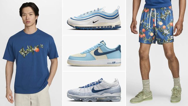 Nike Sportswear Court Blue Tropical Shirt Shorts Sneaker Outfit Match
