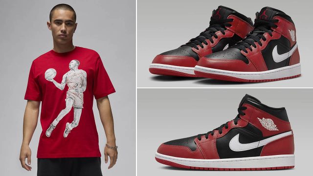 Air jordan low 1 Mid Black Gym Red White Shirt Outfit