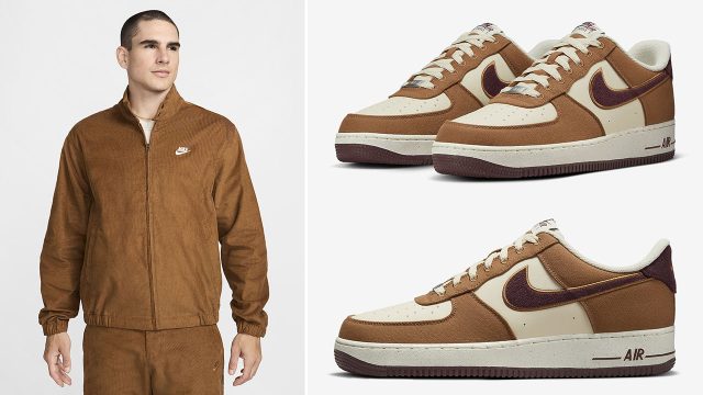 Nike Air Force 1 Low Light British Tan Burgundy Crush Sneaker Outfits