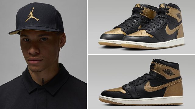 Air-Jordan-1-High-OG-Black-Metallic-Gold-Snapback-Hat-Cap