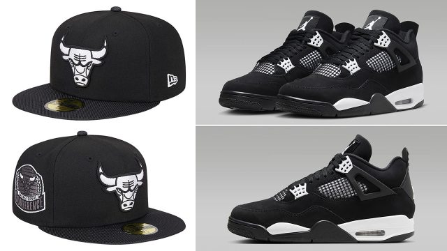 Air Jordan 4 White Thunder Chicago Bulls Hats to Match Sneakers