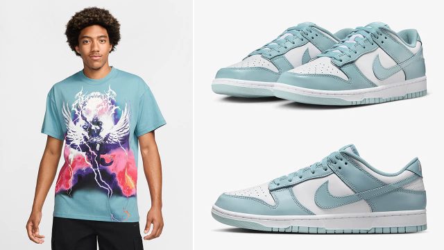 Nike Dunk Low Denim Turquoise Shoes Shirt Outfit Match