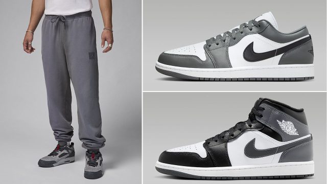 Air Jordan 1 Low and Mid Iron Grey Flight Fleece Pants to Match Sneakers