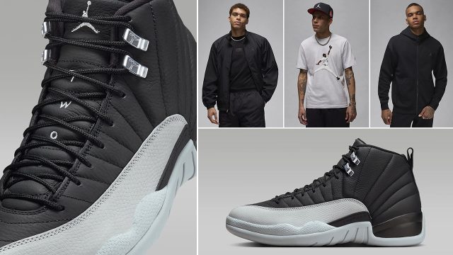 Air Essential jordan 12 Barons Black Wolf Grey Outfits Shirts Hats Clothing to Match Sneakers