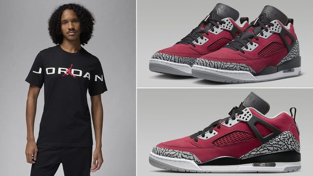 Jordan Spizike Low Gym Red Wolf Grey Black T Shirt to Match Sneakers