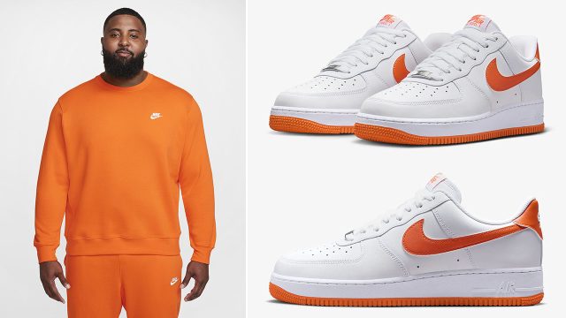 Nike Air Force 1 Low White Safety Orange Sneakers Sweatshirt Jogger Pants Matching Outfit 640x360