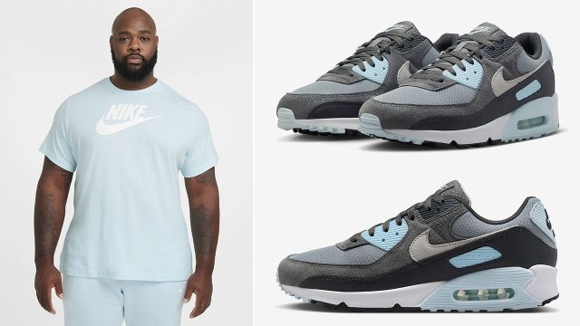 Nike Air Max 90 Light Pumice Smoke Grey Glacier Blue Shirt to Match Sneakers