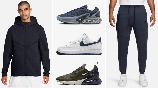 Nike Tech Fleece Full Zip Hoodie and Jogger Pants Obsidian Black Sneakers to Match