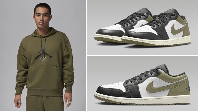 Air Jordan 1 Low Medium Olive Sneakers and Hoodie to Match