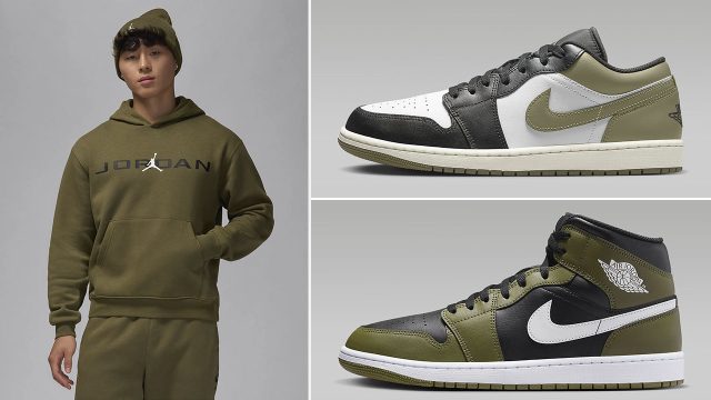 Air Jordan 1 Low Mid Medium Olive Essentials Hoodie Outfit