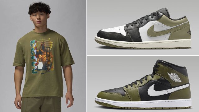 Air Jordan 1 Low Mid Medium Olive Graphic T Shirt Outfit