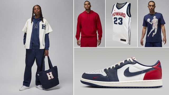 Air Jordan 1 Low OG Howard University Outfits Shirts Hats Clothing to Match Sneakers