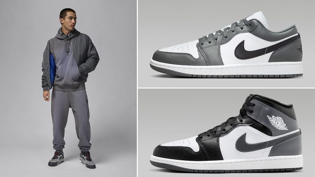 Air Jordan 1 Low and Mid Iron Grey Hoodie and Pants Outfit