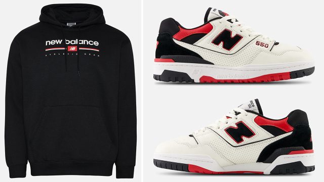 New Balance 550 White Black Red Sneakers and Hoodie to Match