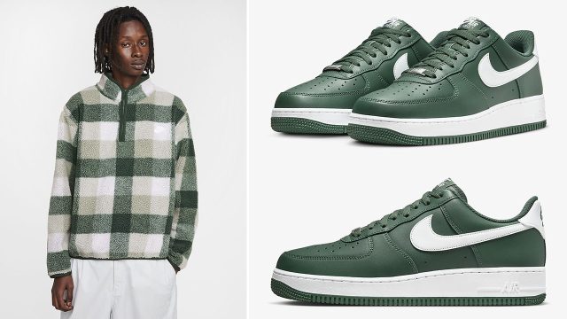 Nike Air Force 1 Low Fir Green Club Fleece Winterized Half Zip Top Sneaker Outfit 640x360