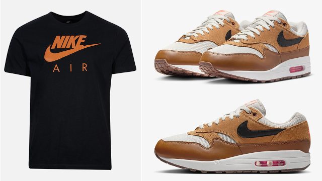 Nike Air Max 1 Light Bone Flax British Tan Sneakers and Shirt to Match