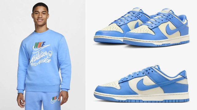 Nike Dunk Low University Blue Sneakers and Club Fleece Sweatshirt Outfit