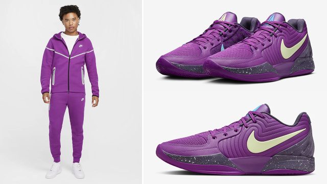 Nike Ja 2 Stargazer Purple Bld Berry Tech Fleece Hoodie and Jogger Pants Outfit